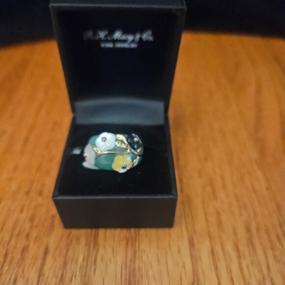 Brand NWT Jade and Multicolored Mother of Pearl Flower Ring - Picture 4 of 8